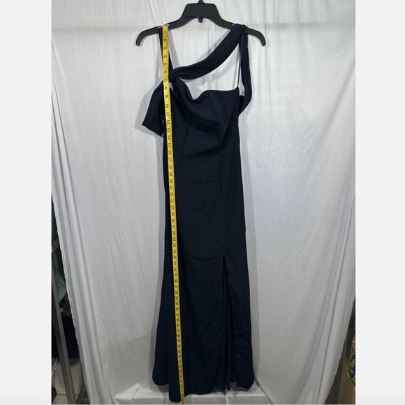 NEW $244 After Six Crepe One Shoulder Draped Trumpet Gown Midnight [ SZ 4 ] Q452 - Picture 5 of 15